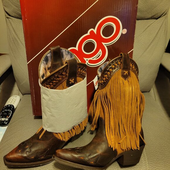Dingo Brown Fringe Heeled Boots - Picture 2 of 7